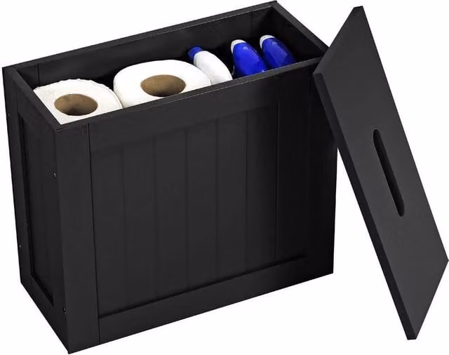 PAWNORA Black Wooden Slimline Bathroom Storage Unit and Laundry Tidy Box – 1