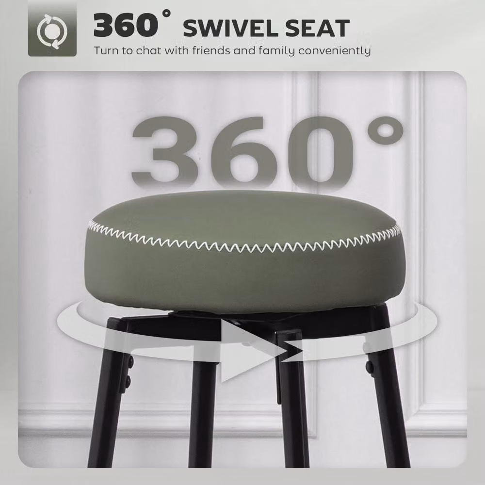 Wyld Haus Rivali Faux Leather Bar Stools Set of 2 in Green and Black with Footrests – 3
