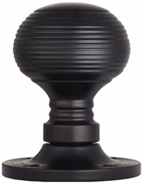 Loops Pair of Round Textured Beehive Mortice Door Knobs, Matt Black, 52mm Diameter – 1