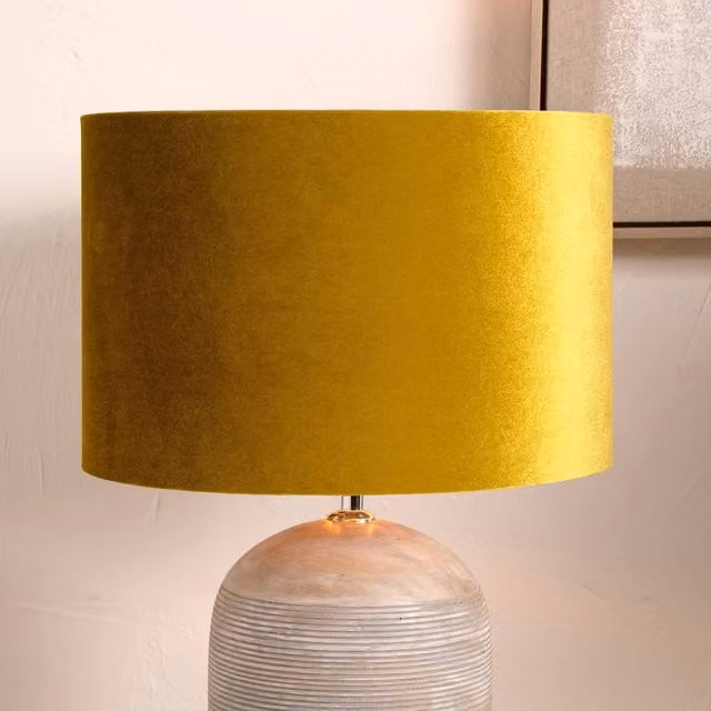 Ruma Mustard Yellow Velvet Cylinder Lampshade for Table Lamps, Diameter: 30.48 cm