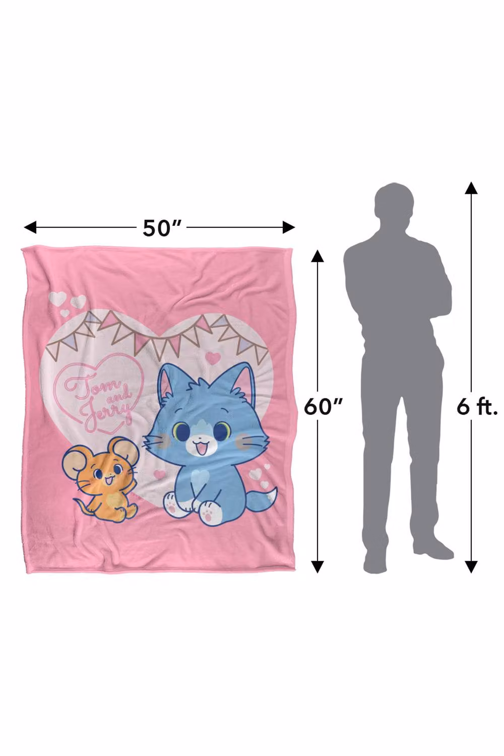 Warner Bros. Tom & Jerry Gokko Heart Silky Touch Super Soft Fluffy Throw Blanket, Pink and Multicolour, Extra Large – 2