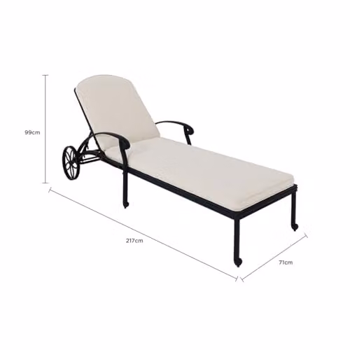 CHARLES BENTLEY Cast Aluminium Sun Lounger Recliner with Beige Cushion, Black – 2