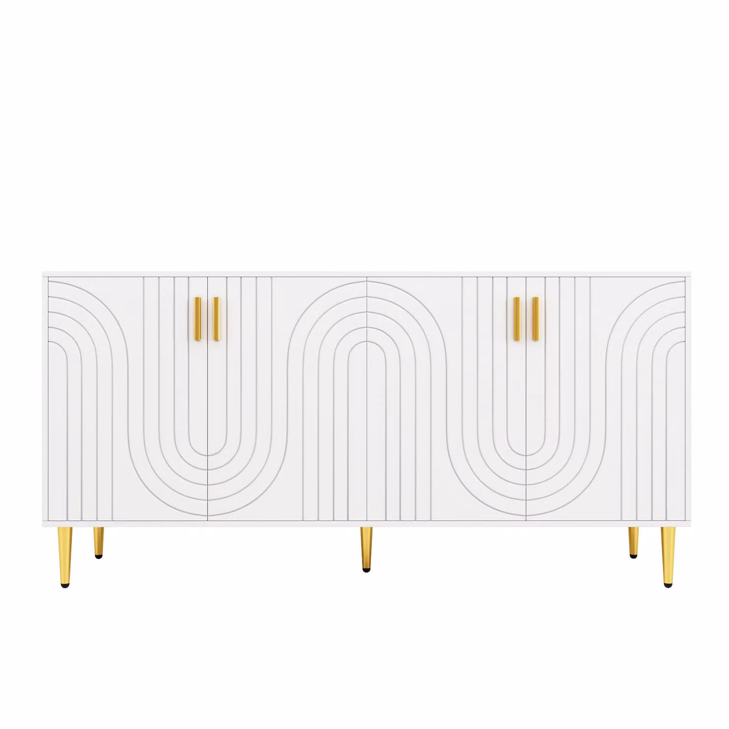 Aosom UK Wave Front Modern White Sideboard with 4 Doors, 2 Drawers and Gold Handles, W/D/H: 152 x 40 x 75 cm – 2