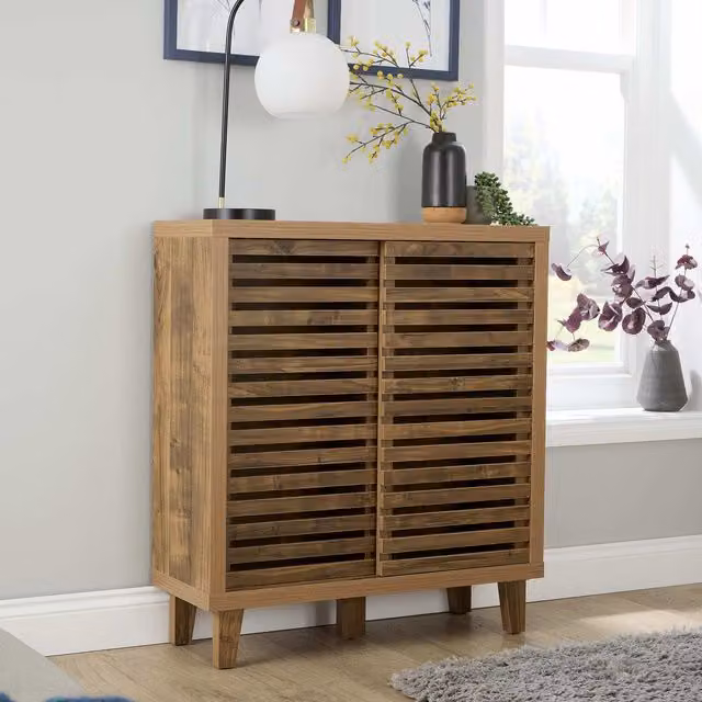 Home Source Luna 2 Sliding Door Sideboard Cabinet Storage Unit in Brown Mango Wood