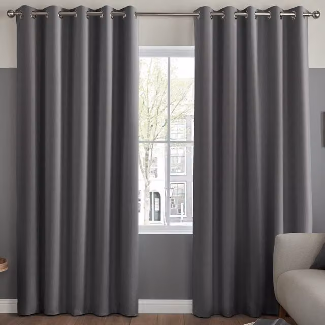 Simply Collection Blackout Satin Fabric Panel Curtain in Grey and Black with Eyelets