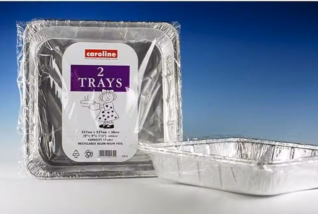 Caroline Silver Uncoated Aluminium Square Foil Trays, 2 Pack, W/D/H: 22.7 x 22.7 x 3.8 cm