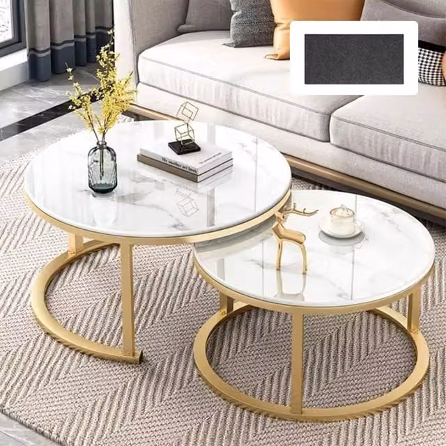 Kelvenix Set of 2 Round Nesting Coffee Tables in White and Gold