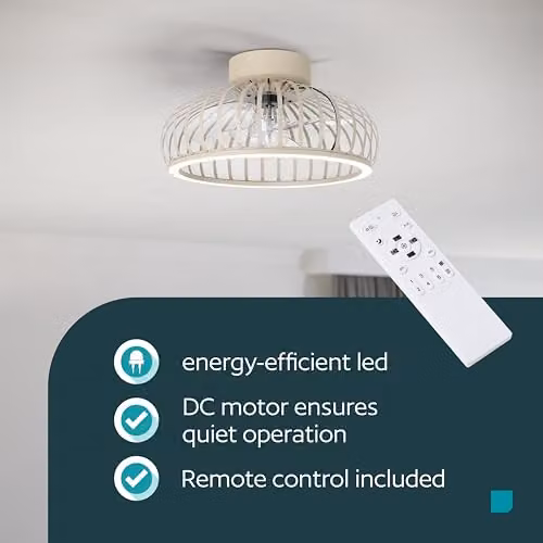Eglo LED ceiling fan with dimmable light and remote control in beige – 2