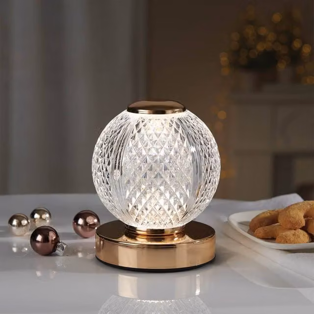 Coopers of Stortford Rechargeable Crystal Touch Table Lamp with Dimmable Warm White Light and Multicolour Sphere