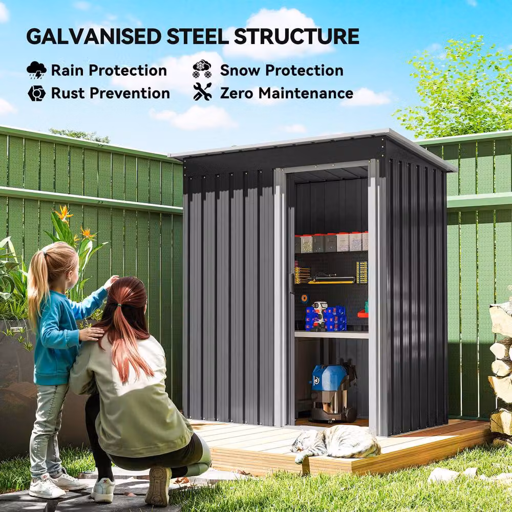 Rolipo Black Metal Garden Storage Shed with Sliding Door and Sloped Roof, W: 152.4 cm, D: 91.44 cm, H: 182.88 cm – 5