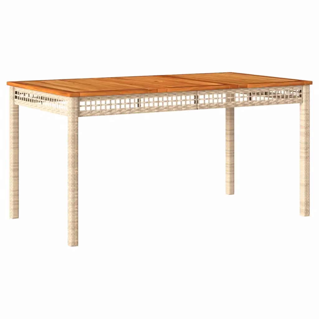 Berkfield Home Beige Poly Rattan Garden Table with Acacia Wood W/D/H: 140 x 80 x 75 cm – 2