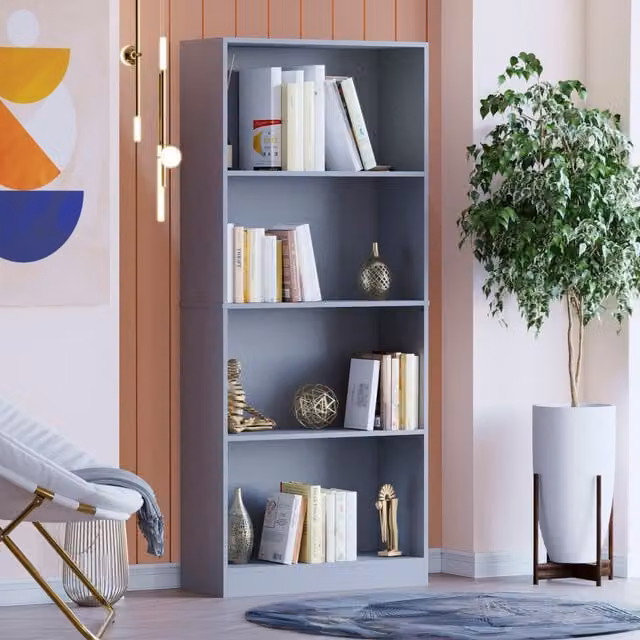 Vida Designs Modern Grey Bookcase with Back Panel, W/D/H: 140 x 24 x 60 cm