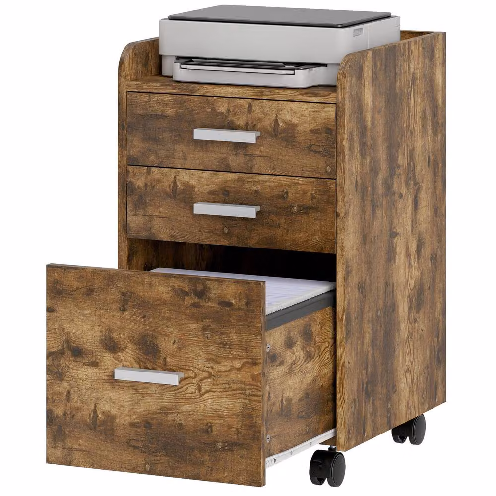STILVORA 3-Drawer Filing Cabinet with Castors, Rustic Dark Brown – 4