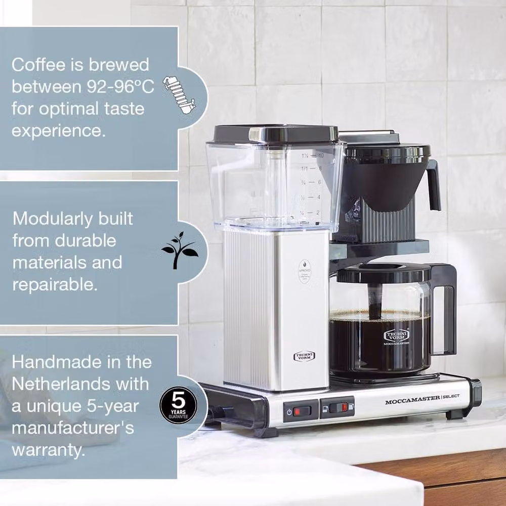 Moccamaster KBG Select Filter Coffee Machine with Glass Jug, Black, 1.25 l – 4