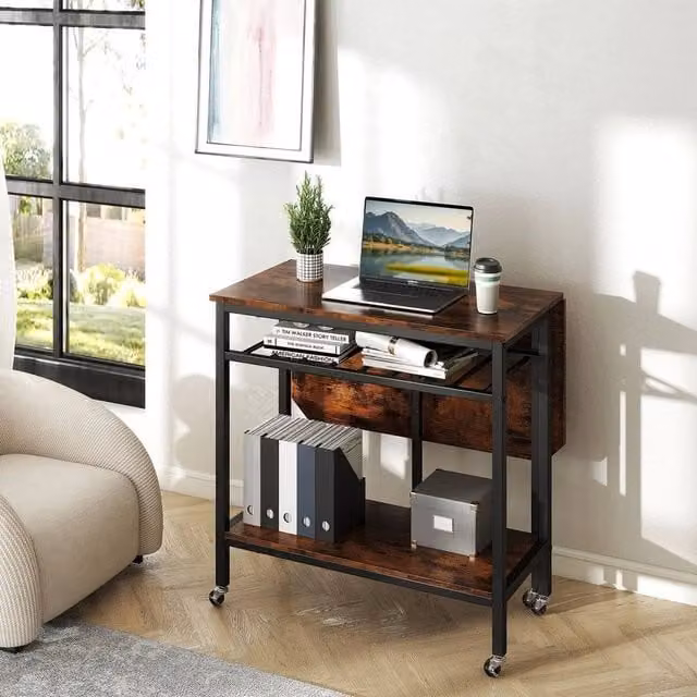 KORVIXA Portable Folding Kitchen Island Cart Table in Brown