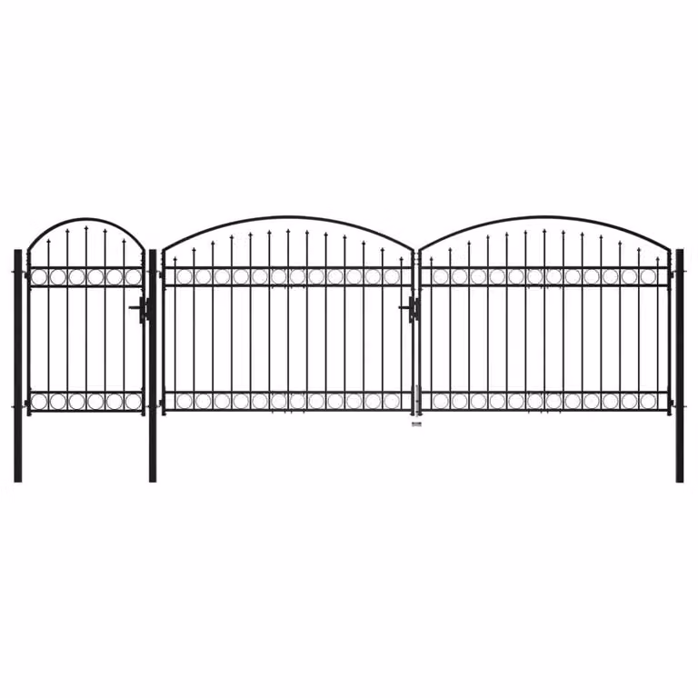 Berkfield Home Elegant Arched Top Steel Garden Swing Gate, Black, W: 5 m, H: 2 m