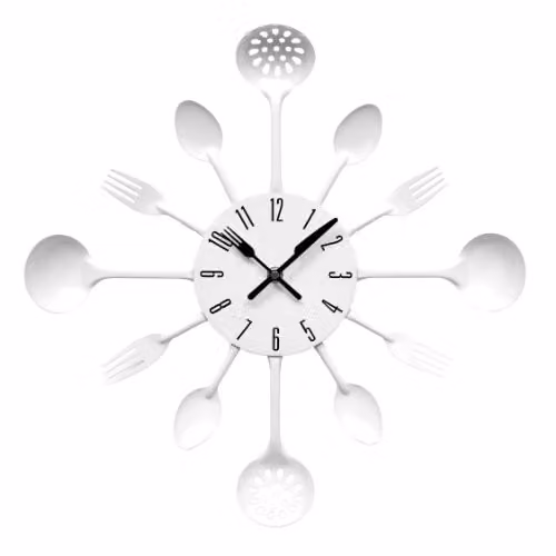 Premier Housewares White Cutlery Metal Wall Clock, W/D/H: 33 x 33 x 5 cm