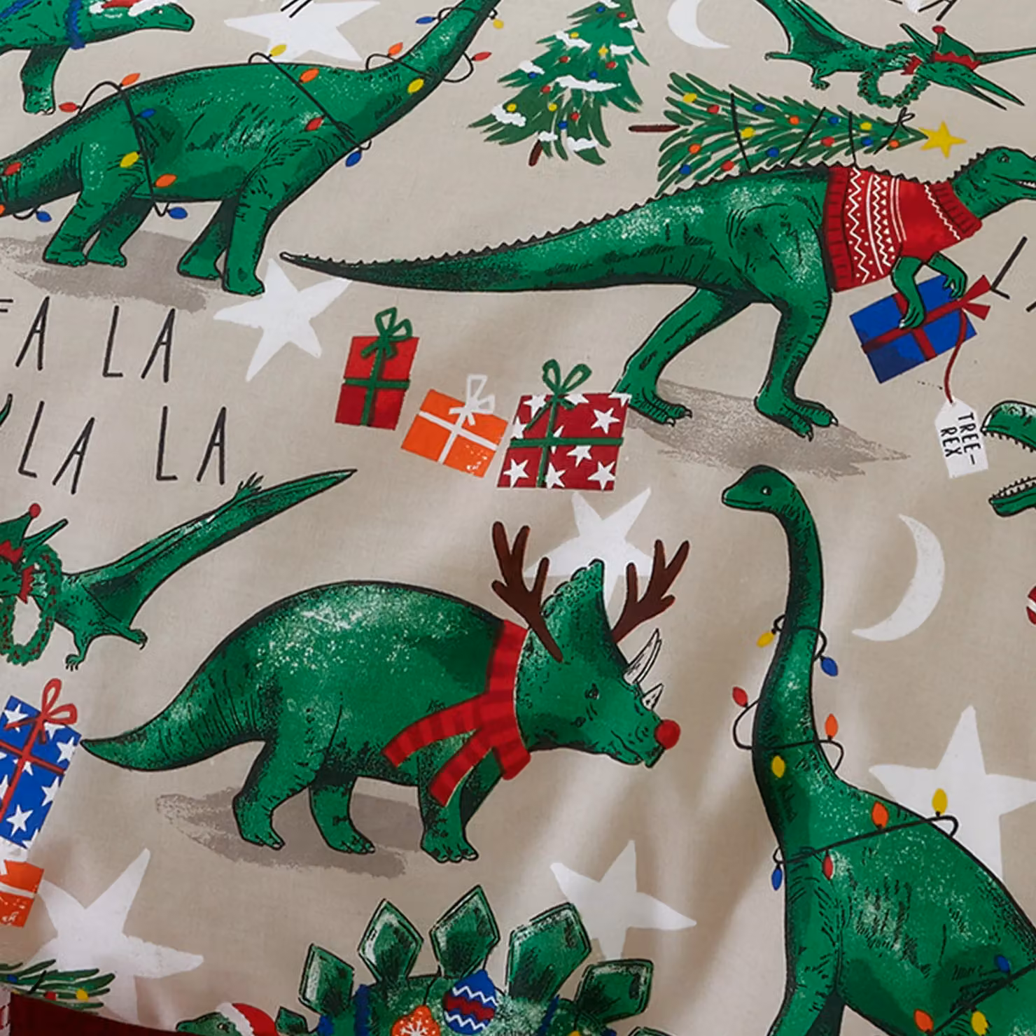 Happy Linen Company Christmas Dinosaur Reversible Glow In The Dark Duvet Cover Bedding Set in Taupe – 3