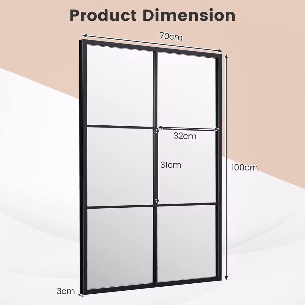 Costway Vintage Windowpane Hanging Mirror with Black Metal Steel Frame – 3