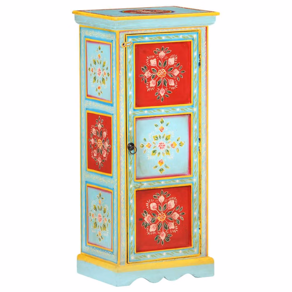 Berkfield Home Hand Painted Floral Ethnic Highboard in Multicolour Solid Mango Wood W/D/H: 40 x 30 x 90 cm – 2
