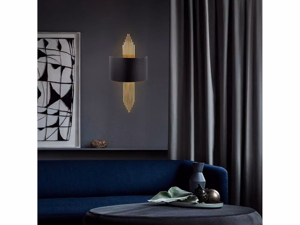 Vente-unique Set of 2 Art Deco Metal Wall Lights in Black and Gold/Brass, W: 22 cm, H: 75 cm – 3