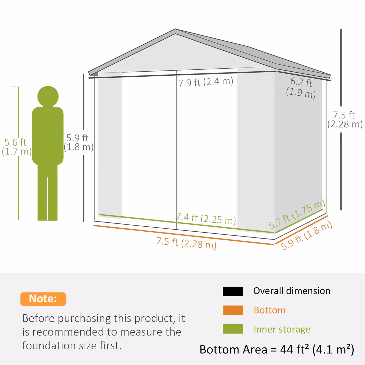 OUTSUNNY Grey Garden Shed Storage with Foundation Kit, Vents and Window, W/D/H: 243.84 x 182.88 x 228.0 cm – 3