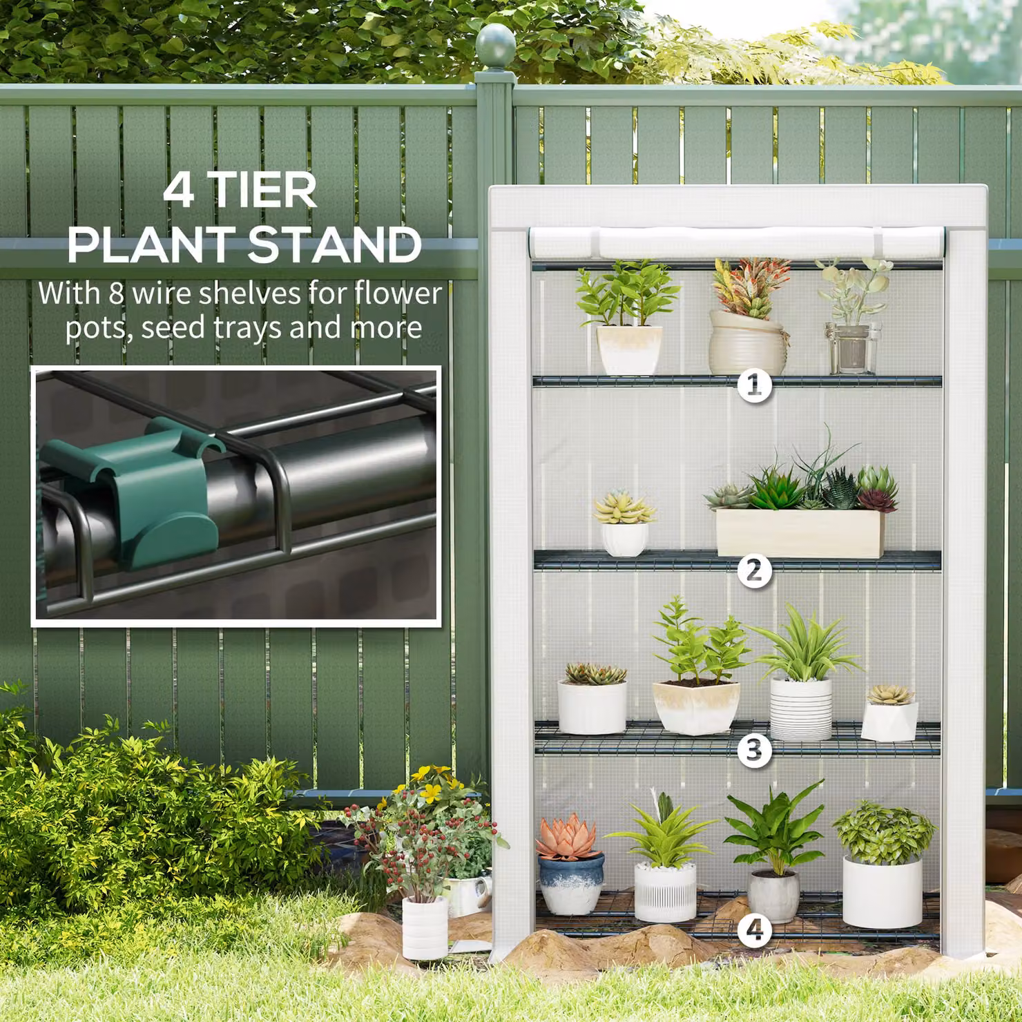 Outsunny 4 Tier Lean-to Mini Greenhouse in Grey, W/D/H: 110 x 50 x 171 cm – 8