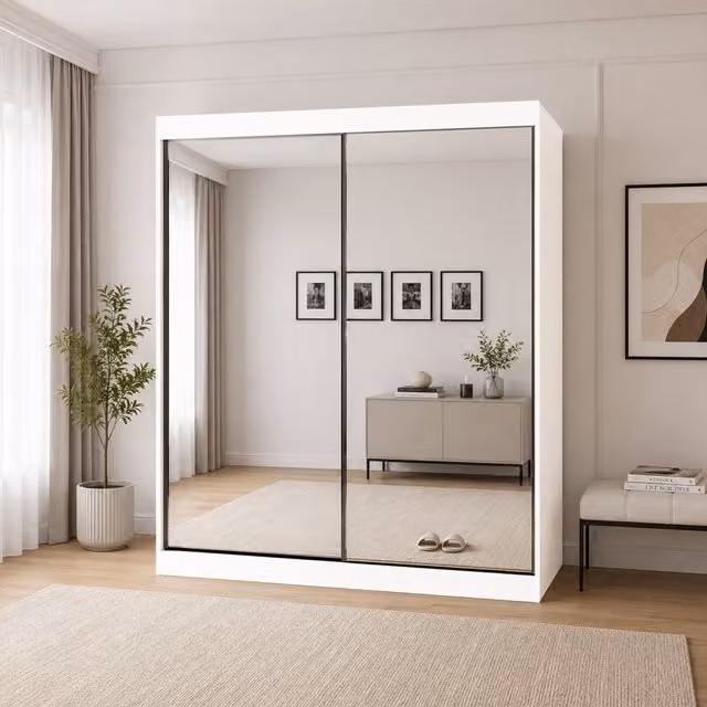 KDMD Oracle 200cm White Modern Sliding Door Wardrobe with Full Mirrors