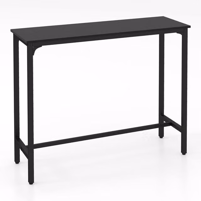 COSTWAY Modern Black Metal Rectangle Bar Table with Footrest, Width: 120 cm