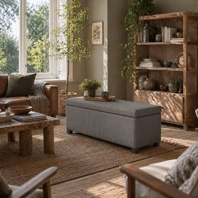 Wyld Haus Bami Rimi Large Grey Corduroy Rectangular Storage Ottoman