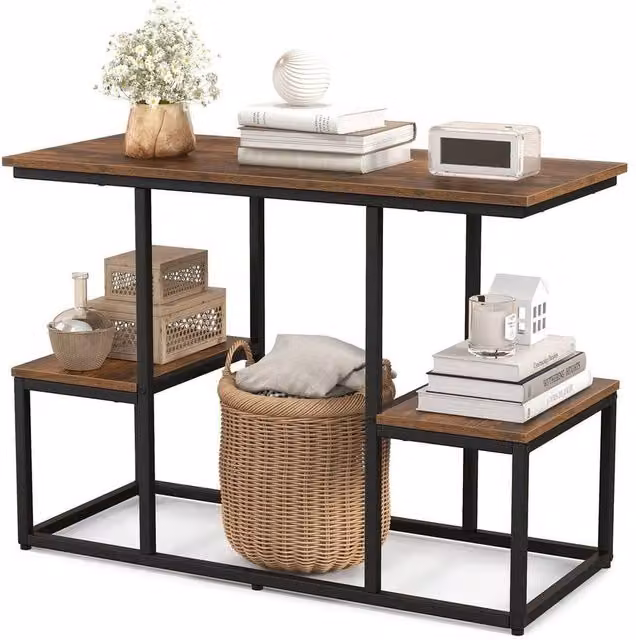 VOGREX Industrial Rustic TV Console Table in Brown and Black with Wood and Metal Construction, Fits up to 50 Inch TVs – 1