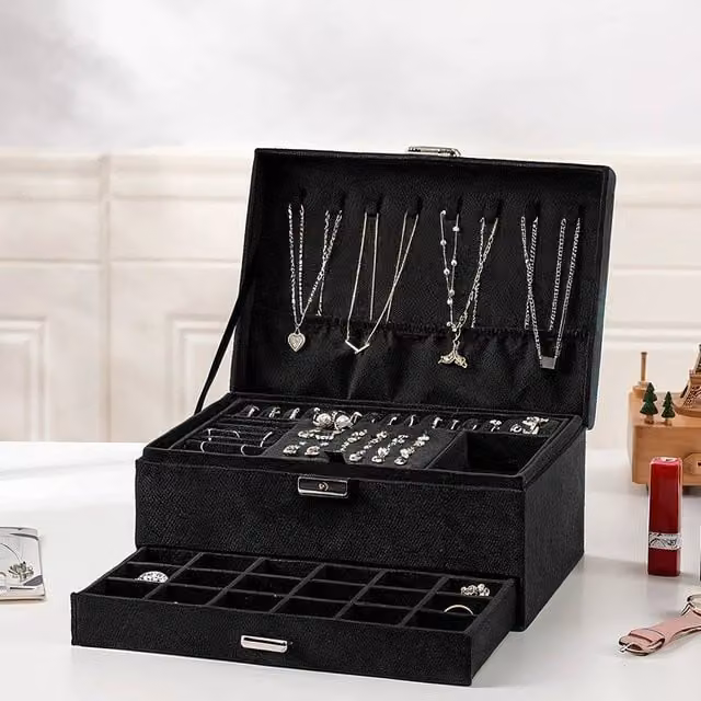 KORVIXA Black 3 Layer Large Jewellery Box, W: 50 cm x D: 50 cm