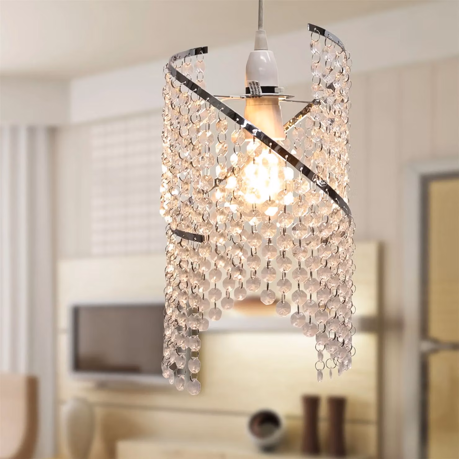 First Choice Lighting Canna Twist Jewelled Pendant Shades, Set of 2, Clear Crystal, H 41.0 cm x W 18.0 cm x D 12.0 cm – 2