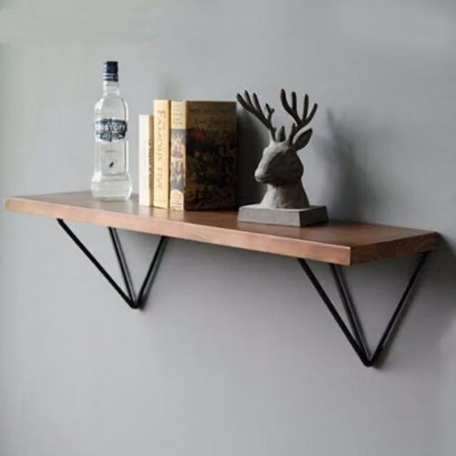 Living and Home 2 PCS Wall-mounted Iron Shelf Brackets in Matt Black