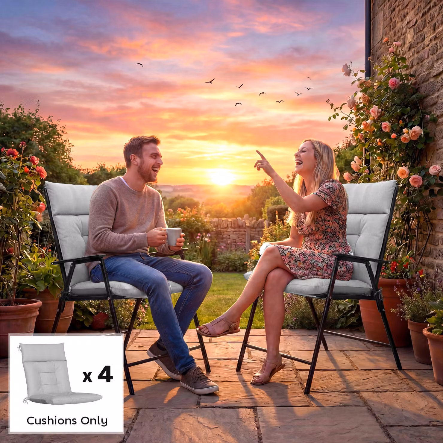 Outsunny Set of 4 Waterproof and UV-Resistant Patio Chair Cushions in Grey, W: 112 cm, D: 53 cm – 7