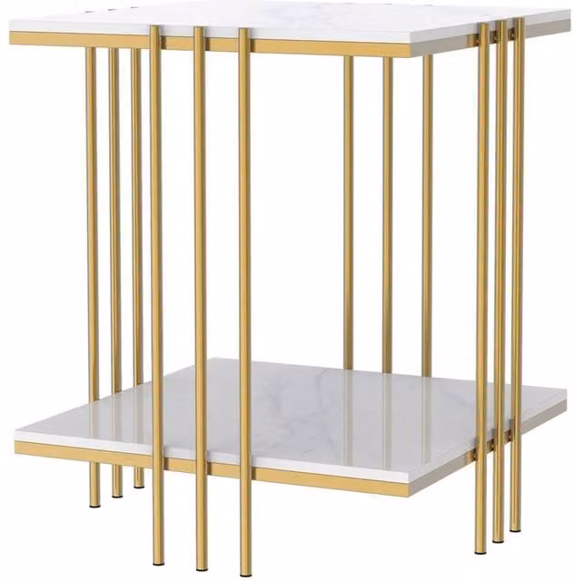 ERGOVEXA Gold Coffee Side Table and Plant Stand with Ceramic Top – 1