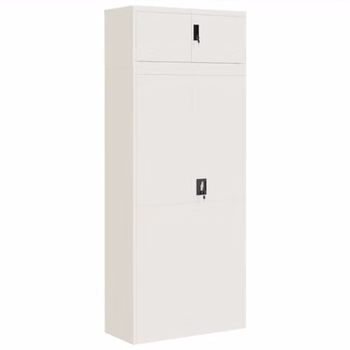 vidaXL Modern White Metal File Cabinet with Lock and Adjustable Shelves, W: 90 cm, D: 40 cm, H: 220 cm – 1