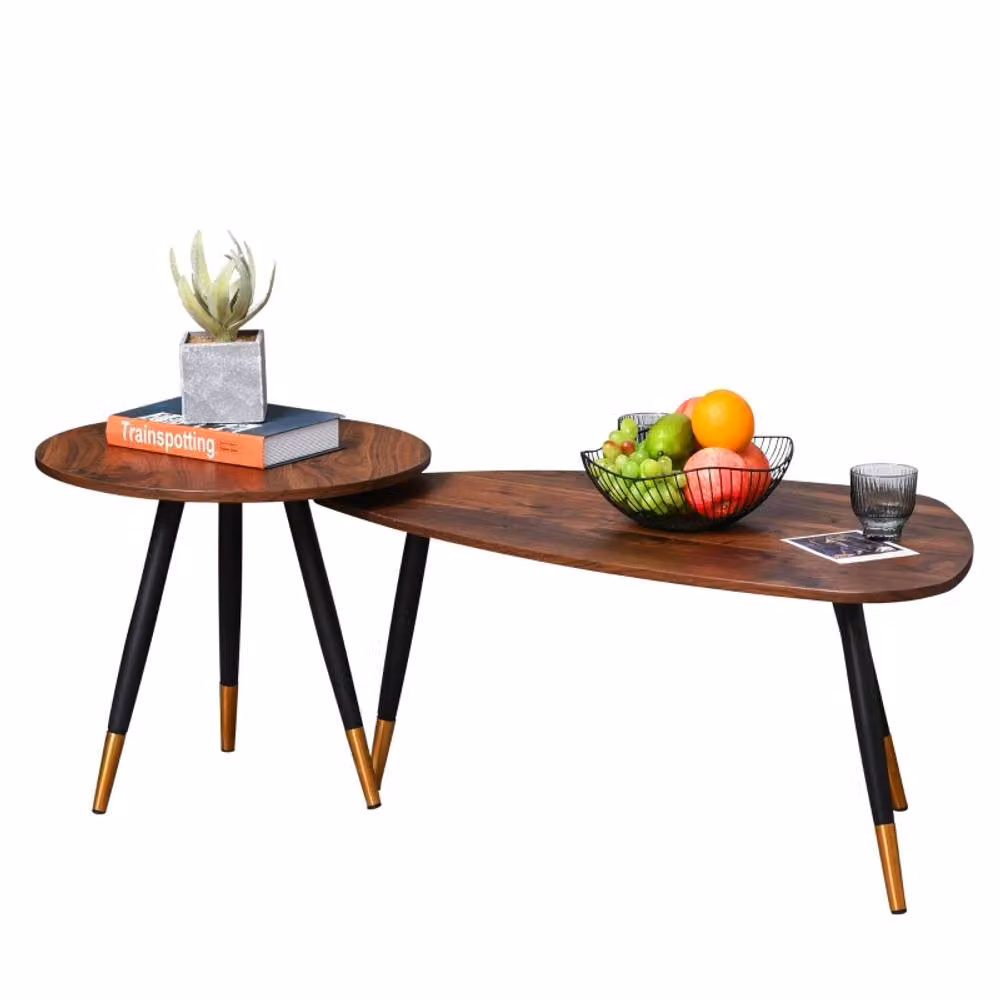 STILVORA 2-Piece Scandinavian Nested Coffee Table Set in Brown and Black with Wood and Metal Legs – 3