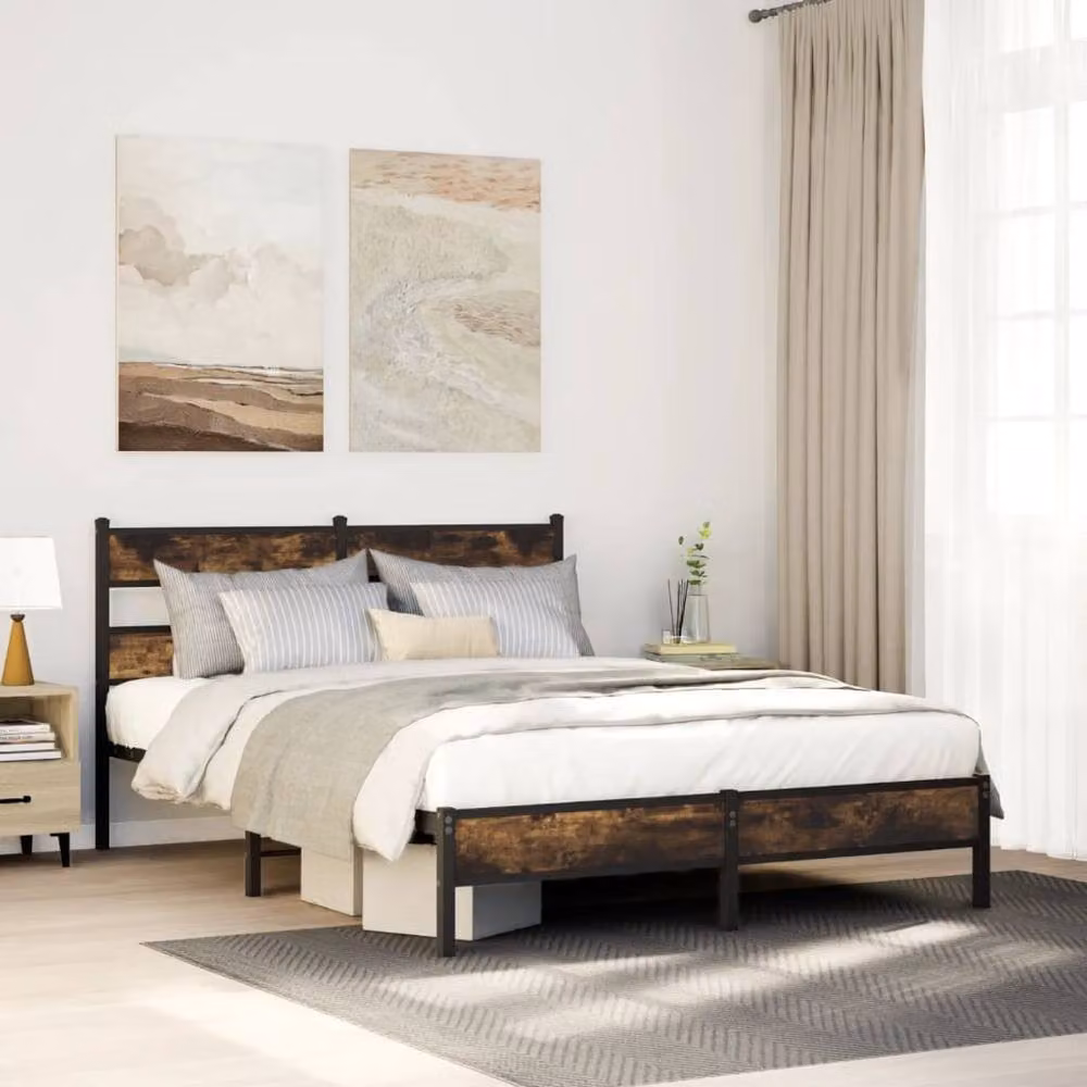 Berkfield Home Elegant Bed Frame in Smoked Oak and Brown, W/D/H: 90 x 200 cm – 2