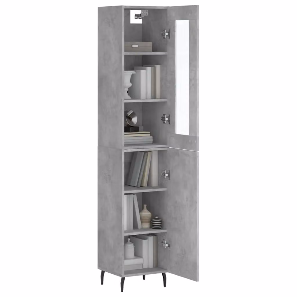 Berkfield Home Modern Highboard in Concrete Grey with Glass Doors, W/D/H: 34.5 x 34.0 x 180.0 cm – 2