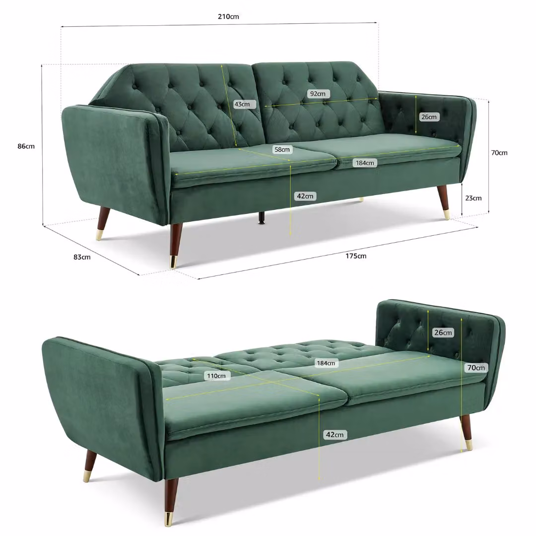 Bravich LTD Victoria 3 Seater Velvet Click Clack Sofa Bed in Green – 6