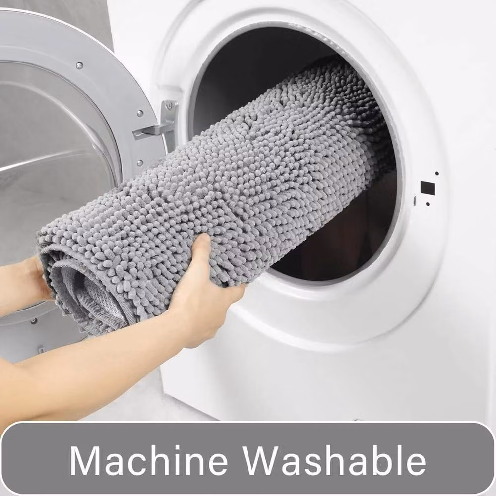 VOGREX 2-Piece Non-Slip Soft Absorbent Chenille Bath Mat and Toilet Pedestal Mat Set in Grey, W/D/H: 100 x 133 cm – 2