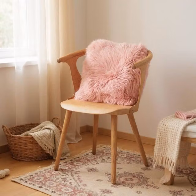 Infinity Leather Pink Genuine Sheepskin Wool Cushion, W/D/H: 40 x 40 x 4 cm – 1