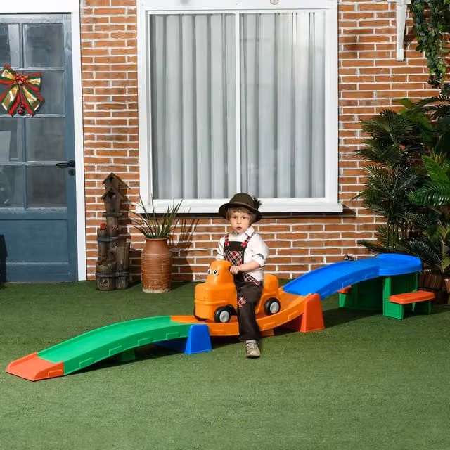 AIYAPLAY Rollercoaster Toddler Push Ride for Indoor and Outdoor Play, Orange and Multicolour