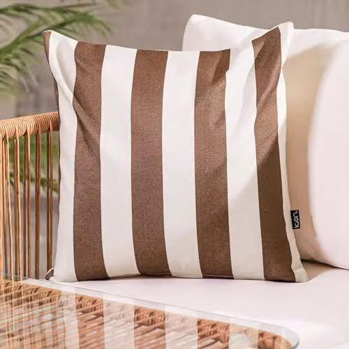 icon Set of 4 Brown Striped Square Indoor Outdoor Cushions, W/D/H: 43 x 43 x 43 cm – 3