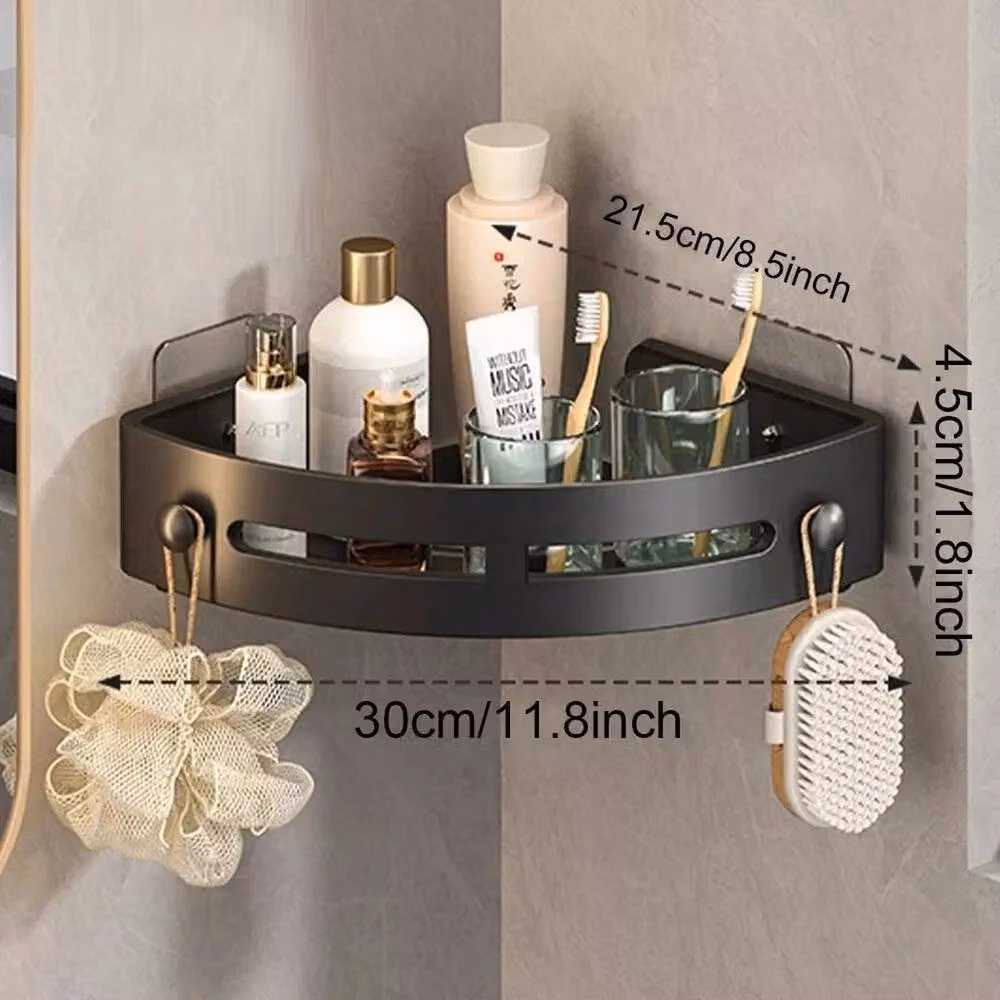 PAWNORA Matt Black Metal Wall Mounted Corner Shelf Rack for Bathroom and Kitchen – 2