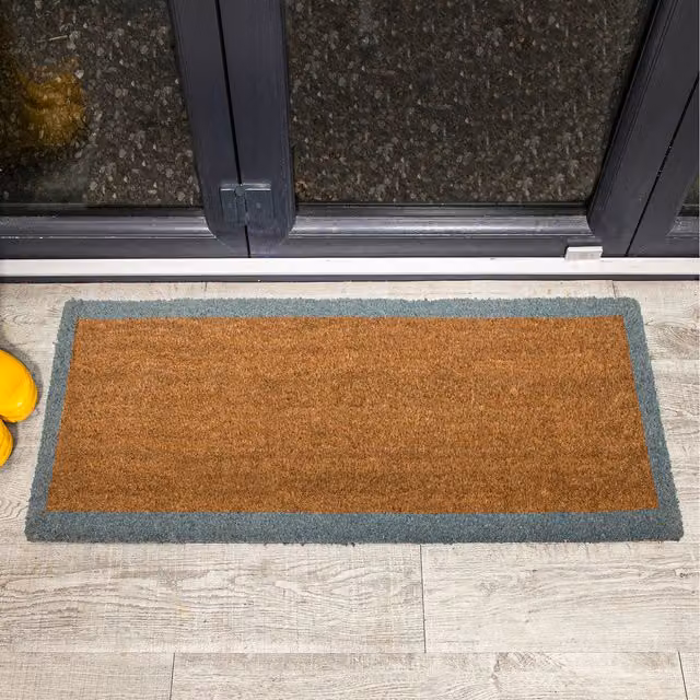 Roseley Coir Door Mat Runner with Green Border in Brown