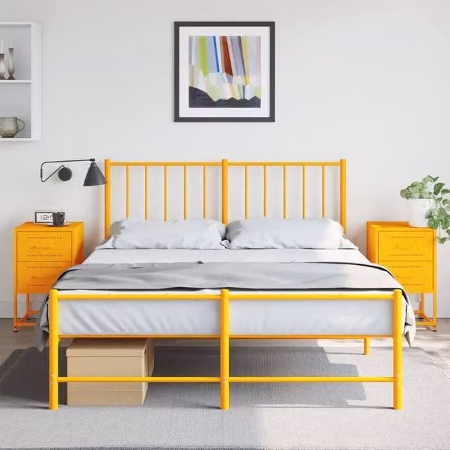 Berkfield Home Set of 2 Durable Metal Bedside Cabinets in Mustard Yellow, W/D/H: 36 x 39 x 60.5 cm – 1