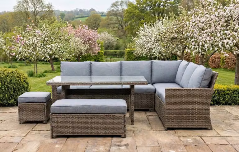 MINT Outdoor Palma Grey 9 Seater Corner Rattan Garden Dining and Lounge Set