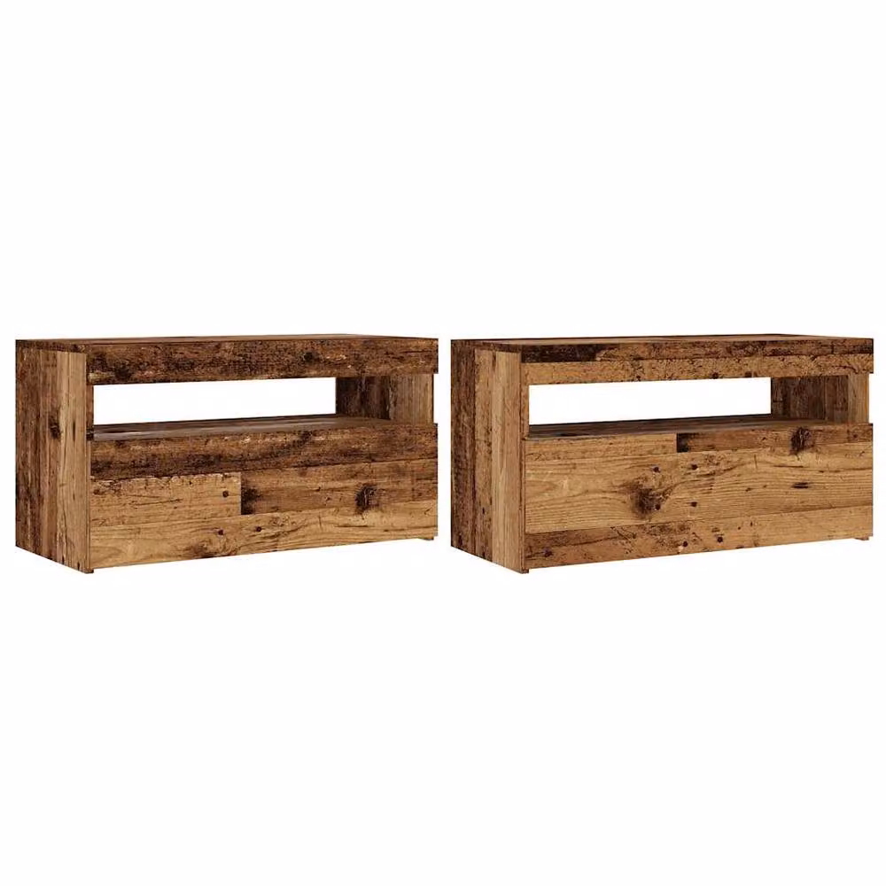 Berkfield Home Set of 2 TV Cabinets with LED Lights in Old Wood Brown, W/D/H: 75 x 40 x 35 cm – 3